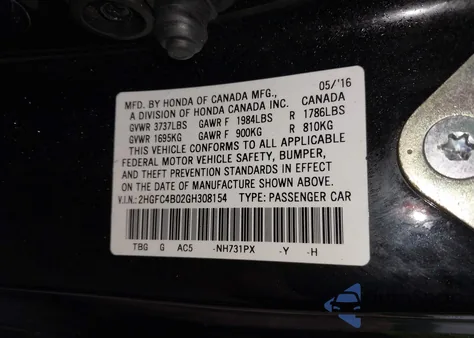 2016 Honda Civic Lx-P из США, поврежденный, VIN 2HGFC4B02GH308154